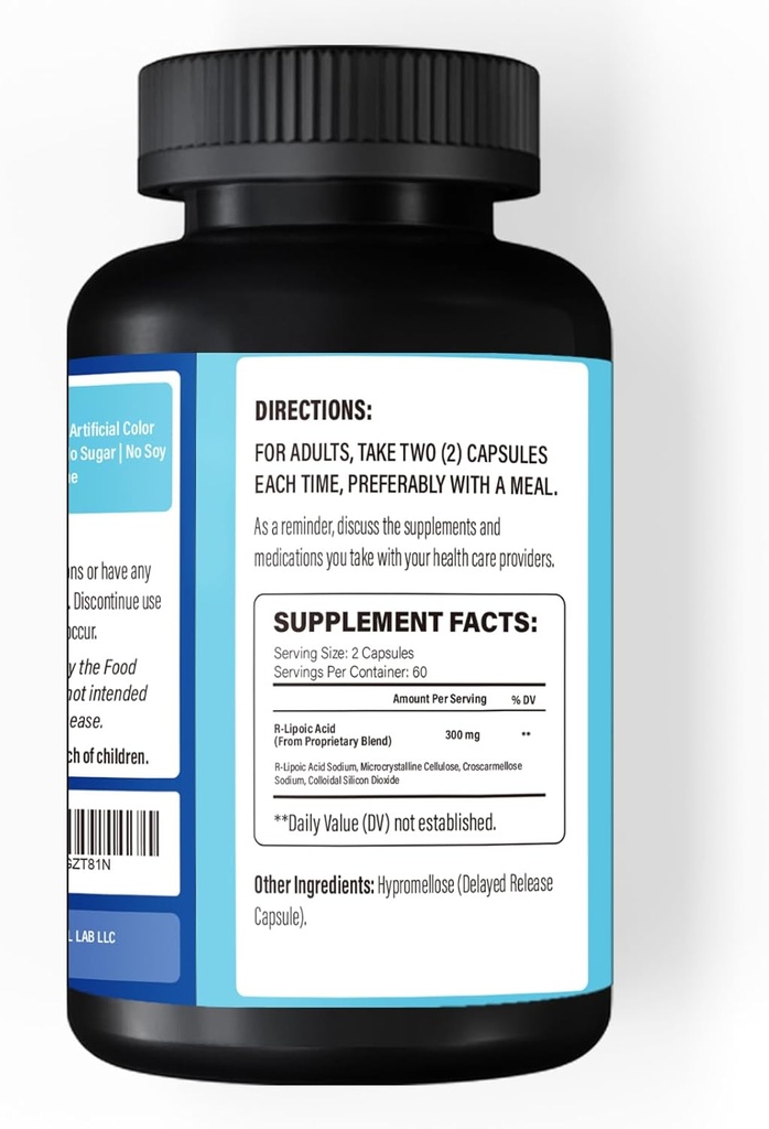 R Lipoic Acid (Na) 300mg per Serving, 120 Capsules, Up to 5X Improved Absorption, Excellent Nutritional Supplement for Healthy Metabolism Support and Antioxidants-1 Bottle 6