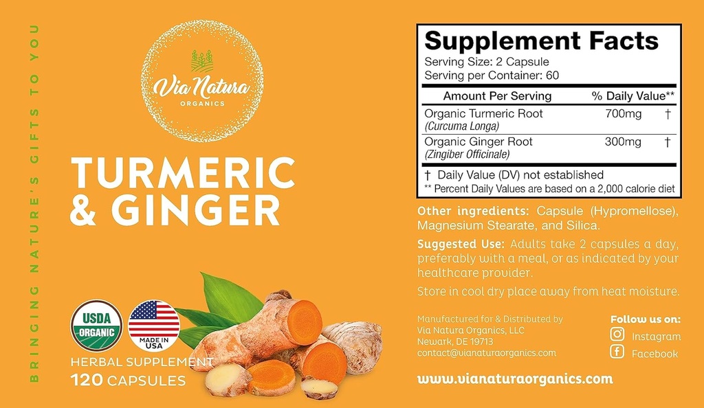 Turmeric & Ginger Capsules 1000mg | Organic Herbal Supplement | 120 Capsules 3