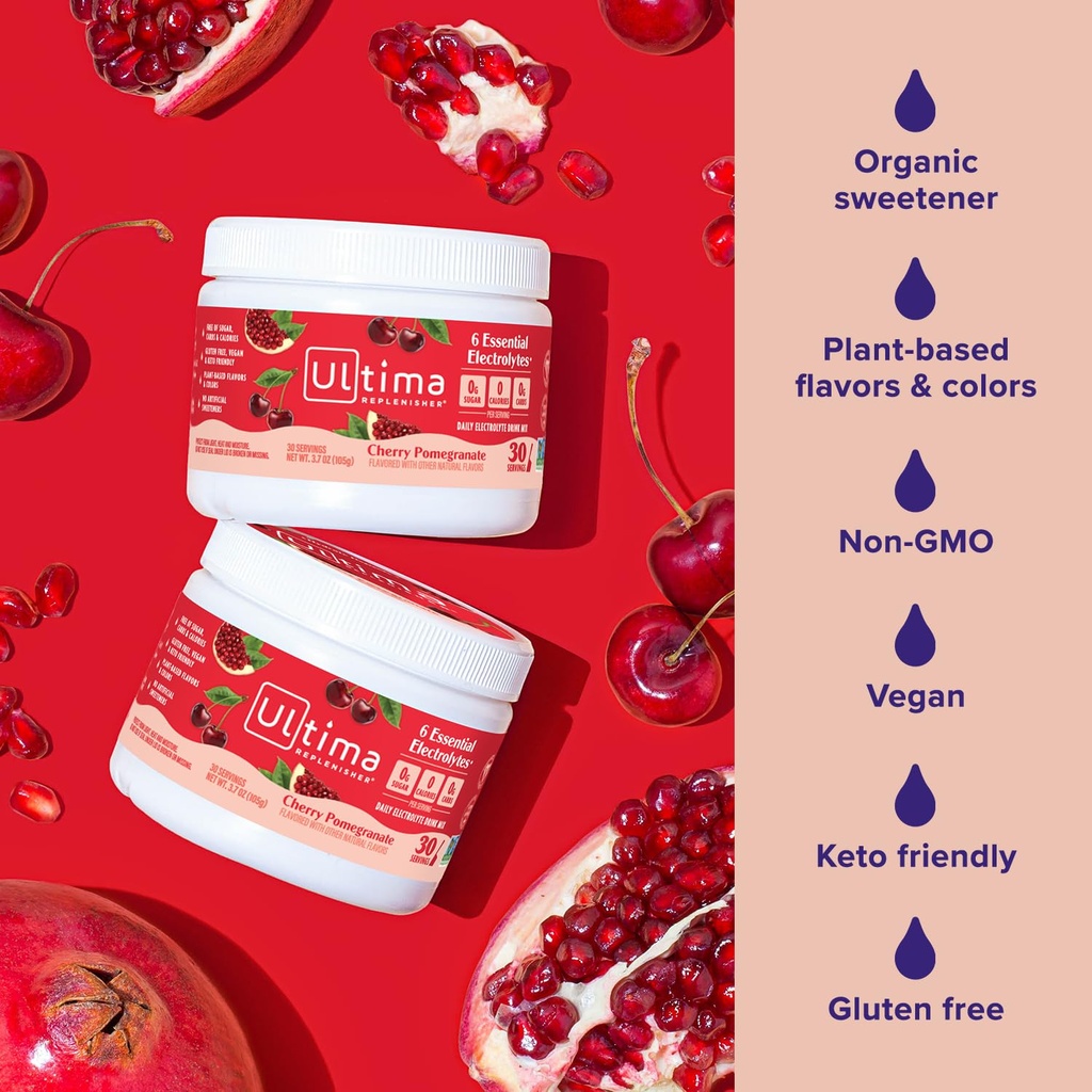 Ultima Replenisher Daily Electrolyte Powder Drink Mix – Sugar Free – Cherry Pomegranate, 30 Servings – Hydration Powder with 6 Electrolytes and Trace Minerals – Keto Friendly, Vegan, Non-GMO 6