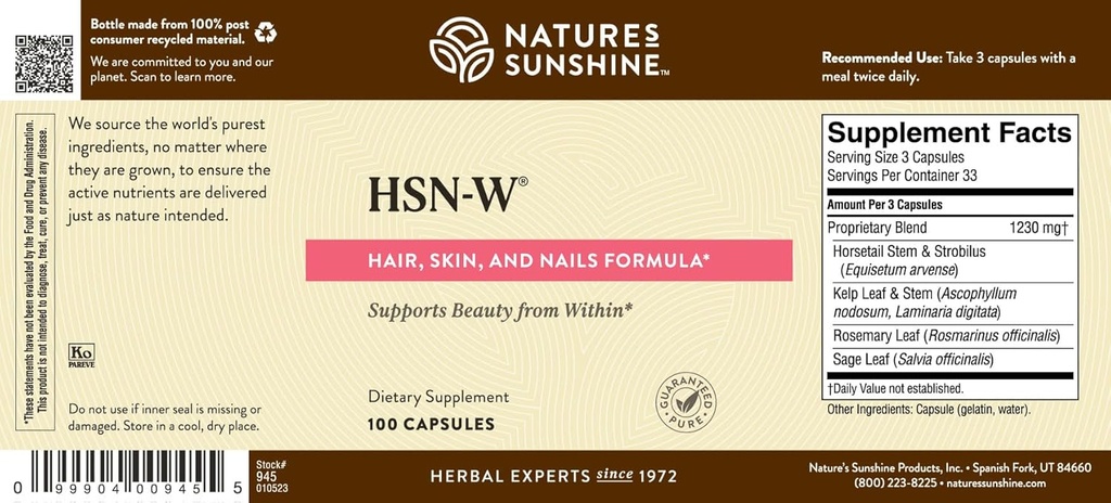Nature's Sunshine HSN-W, 100 Capsules 6