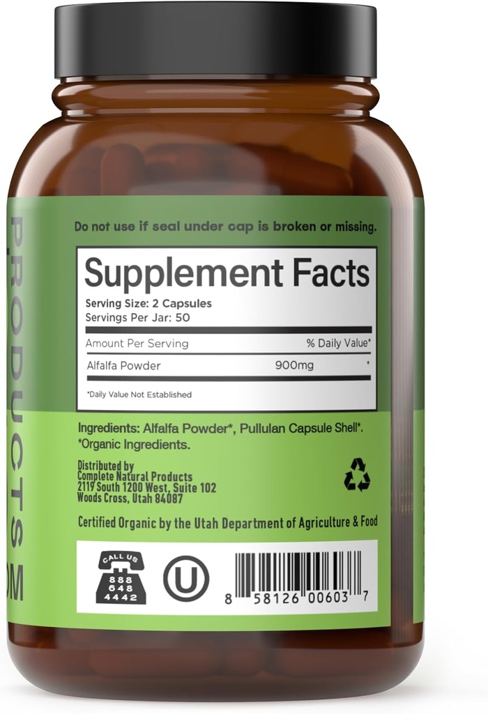 Complete Natural Products Pure Alfalfa Leaf - 100 Capsules - 450mg of Pure Dried Organic Alfalfa Leaf Powder in Veggie Capsules 3