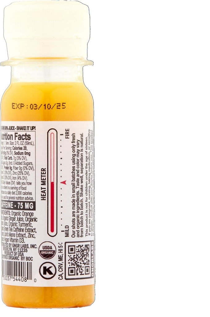 +GNGR Energy Booster & Immunity Shot, Cold-Pressed Ginger Shots with Lions Mane, 75mg of Natural Caffeine Green Tea, Turmeric Root, Vitamin D & Zinc for All Natural Immune Support (2 Oz, Pack of 12) 5