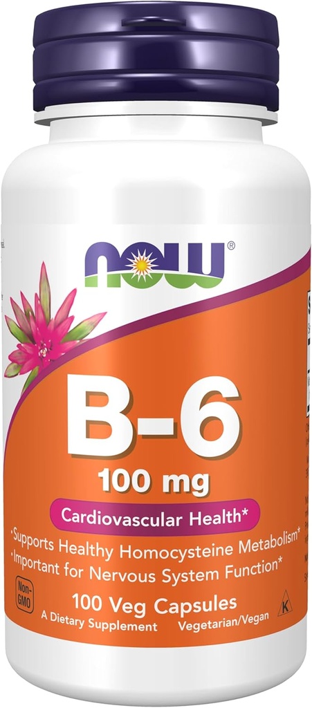 NOW Foods Supplements, Vitamin B-6 (Pyridoxine HCl) 100 mg, Cardiovascular Health*, 100 Veg Capsules 2