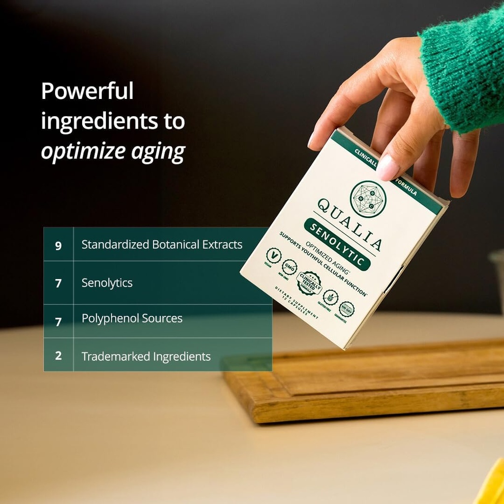 Qualia Senolytic Supplement, Fisetin, Quercetin, Piperlongumine & More, Aging Supplement That Supports Optimal Cell Repair & Rejuvenation, Naturally Eliminate Zombie Cells, Capsules, 2 Box 4