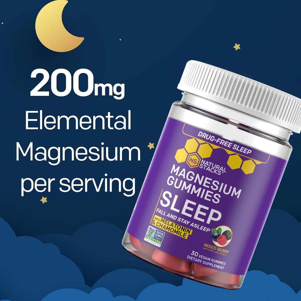 Sleep Magnesium Gummies with Melatonin - 200mg Magnesium Citrate - Melatonin Gummies for Sleep Quality - Nighttime Aid for Adults with Chamomile - 30 Mixed Berry Chewables 4