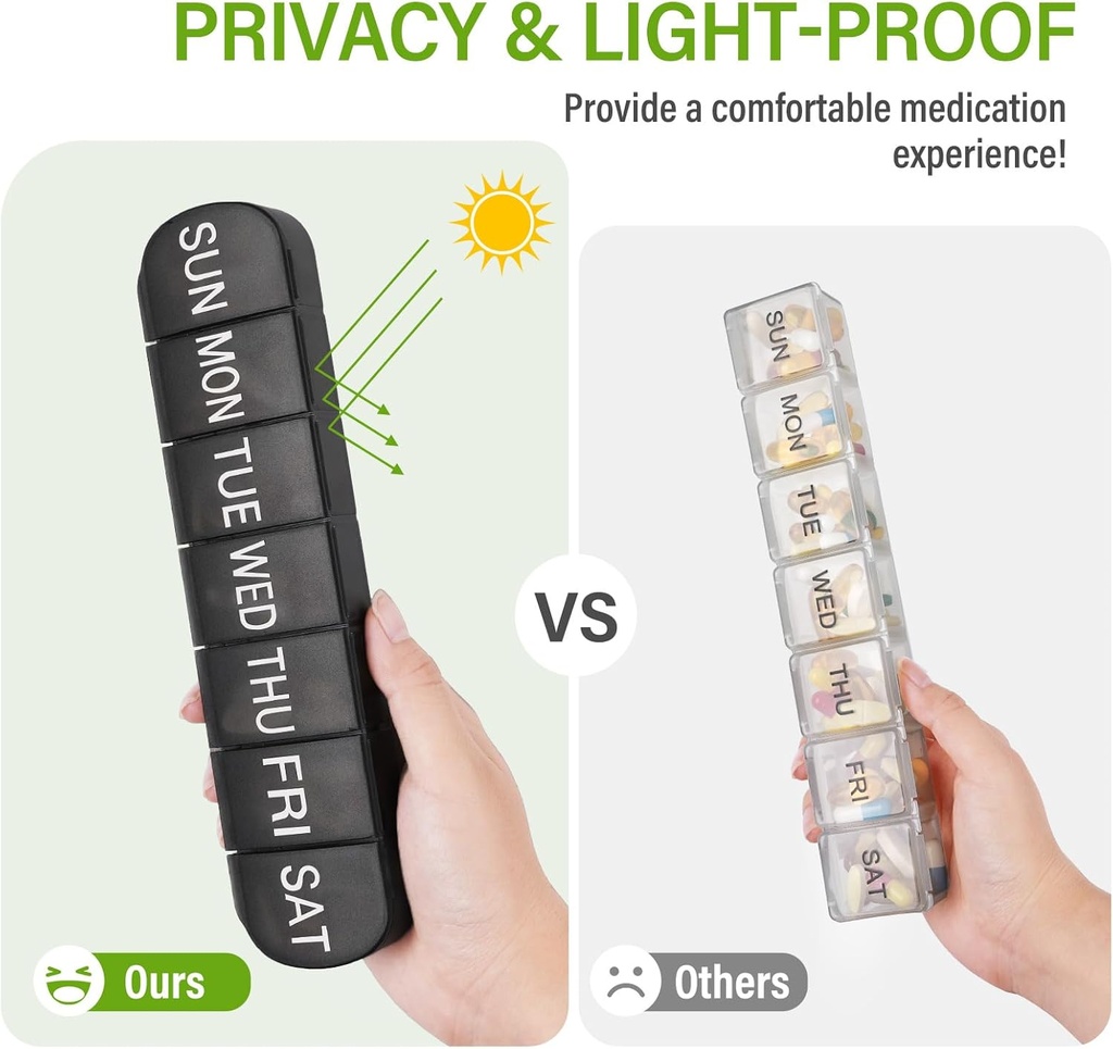 Weekly Pill Organizer 1 Time a Day, Travel Pill Box 7 Day Extra Large Compartments Vitamin Holder, Daily Pill Container 7day XL Medicine Dispenser for Fish Oil Case (Black) 4