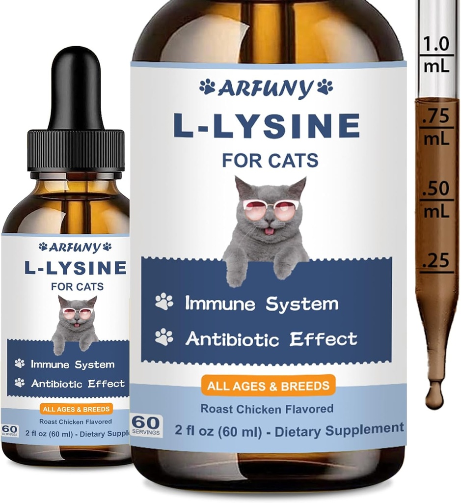 L-Lysine Supplement for Cats - Immune Support - 60ML Lysine for Feline Respiratory, Sneezing, Runny Nose, Eye Function - Natural Cat Antibiotic Drops - Roast Chicken Flavor 2
