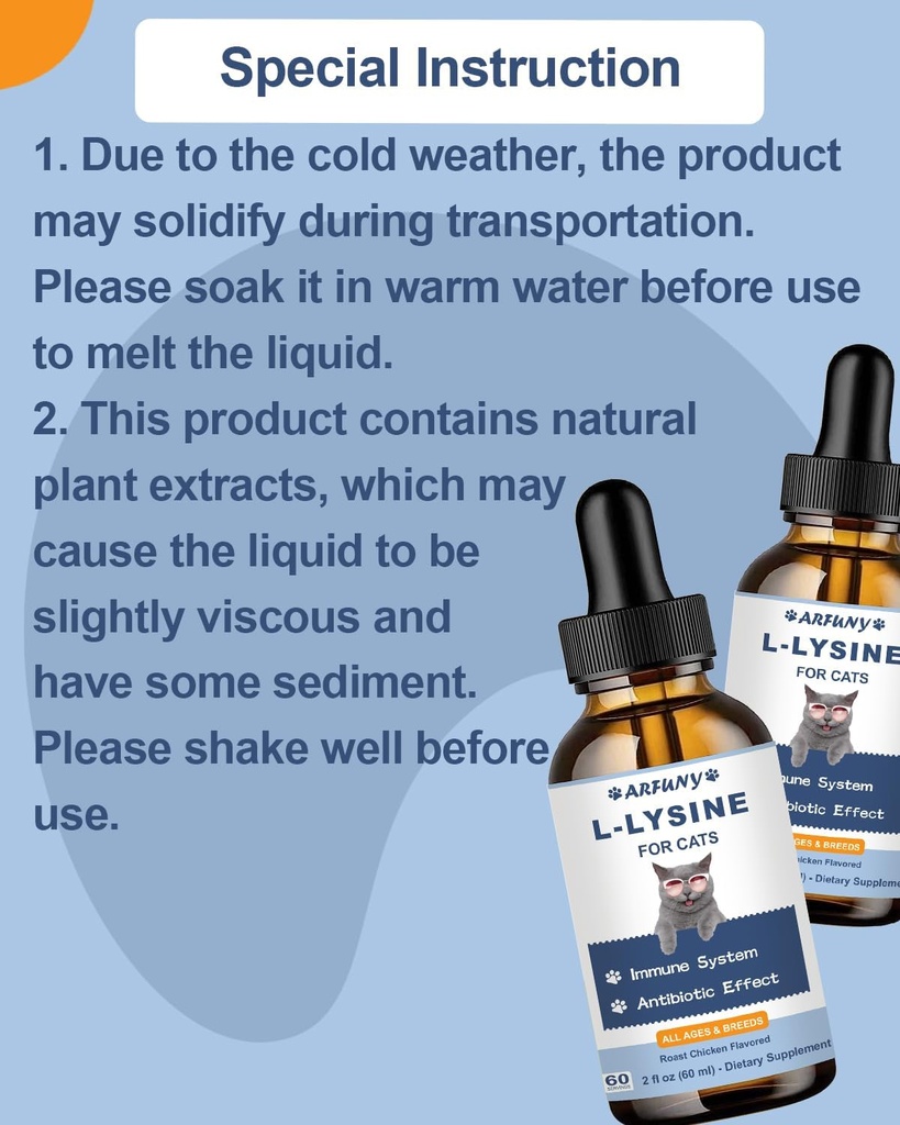 L-Lysine Supplement for Cats - Immune Support - 60ML Lysine for Feline Respiratory, Sneezing, Runny Nose, Eye Function - Natural Cat Antibiotic Drops - Roast Chicken Flavor 3