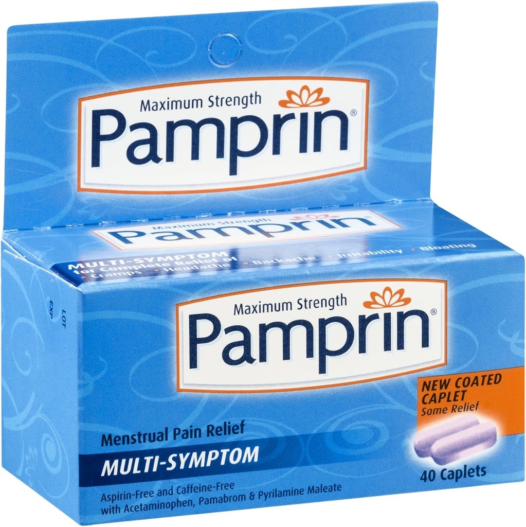 Pamprin Maximum Strength Multi-Symptom Menstrual Relief Tablets, 40-Count Boxes (Pack of 3) 2