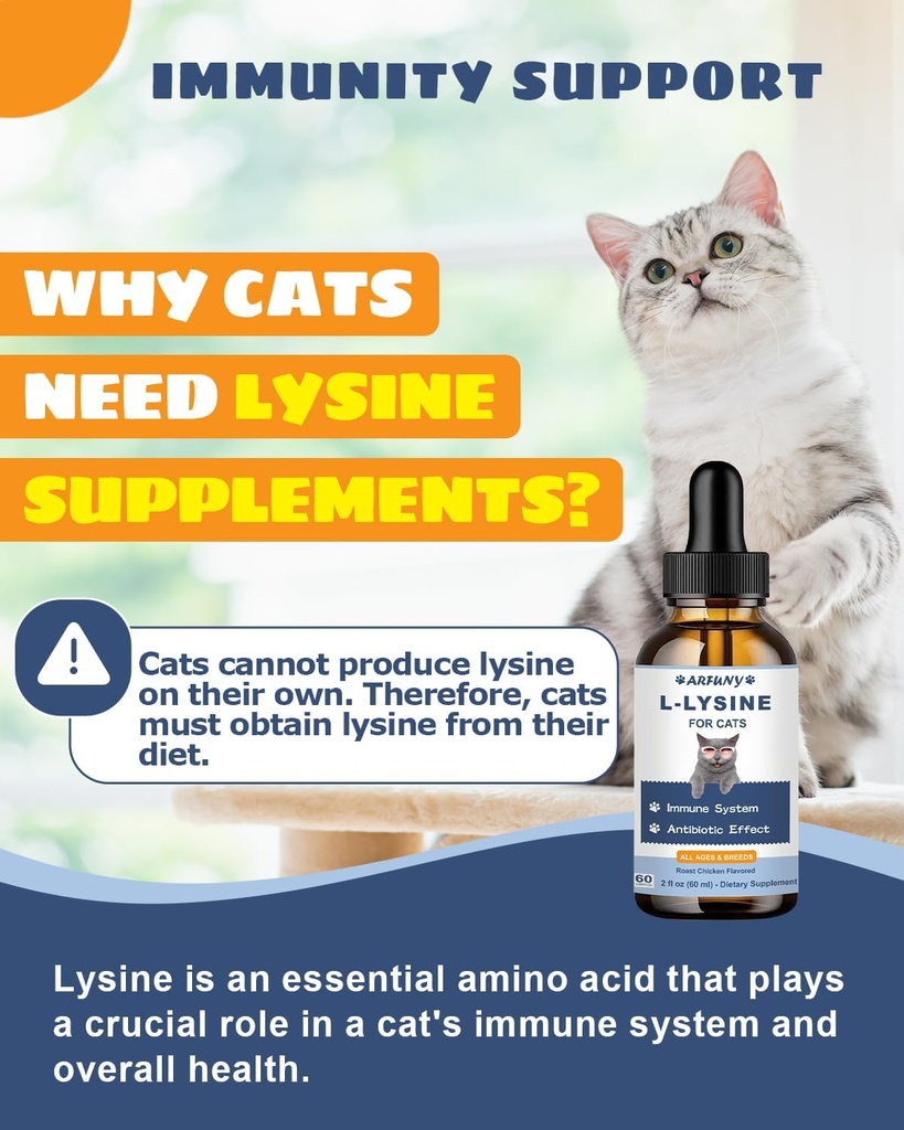 L-Lysine Supplement for Cats - Immune Support - 60ML Lysine for Feline Respiratory, Sneezing, Runny Nose, Eye Function - Natural Cat Antibiotic Drops - Roast Chicken Flavor 4