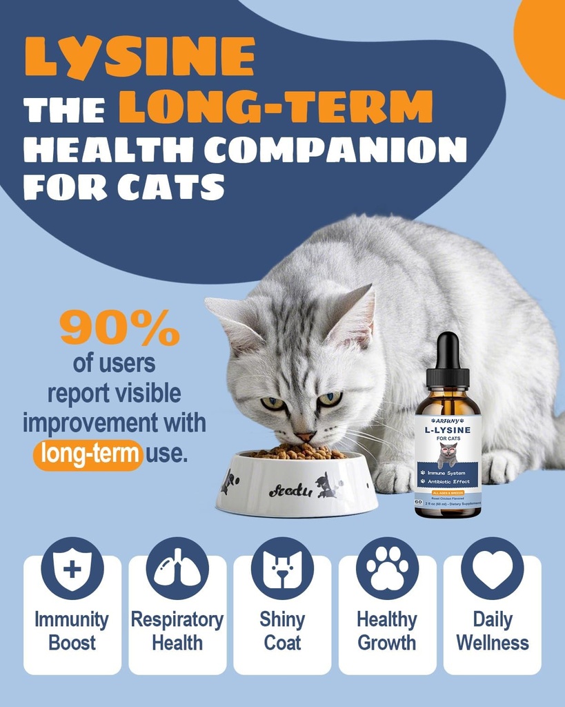 L-Lysine Supplement for Cats - Immune Support - 60ML Lysine for Feline Respiratory, Sneezing, Runny Nose, Eye Function - Natural Cat Antibiotic Drops - Roast Chicken Flavor 5
