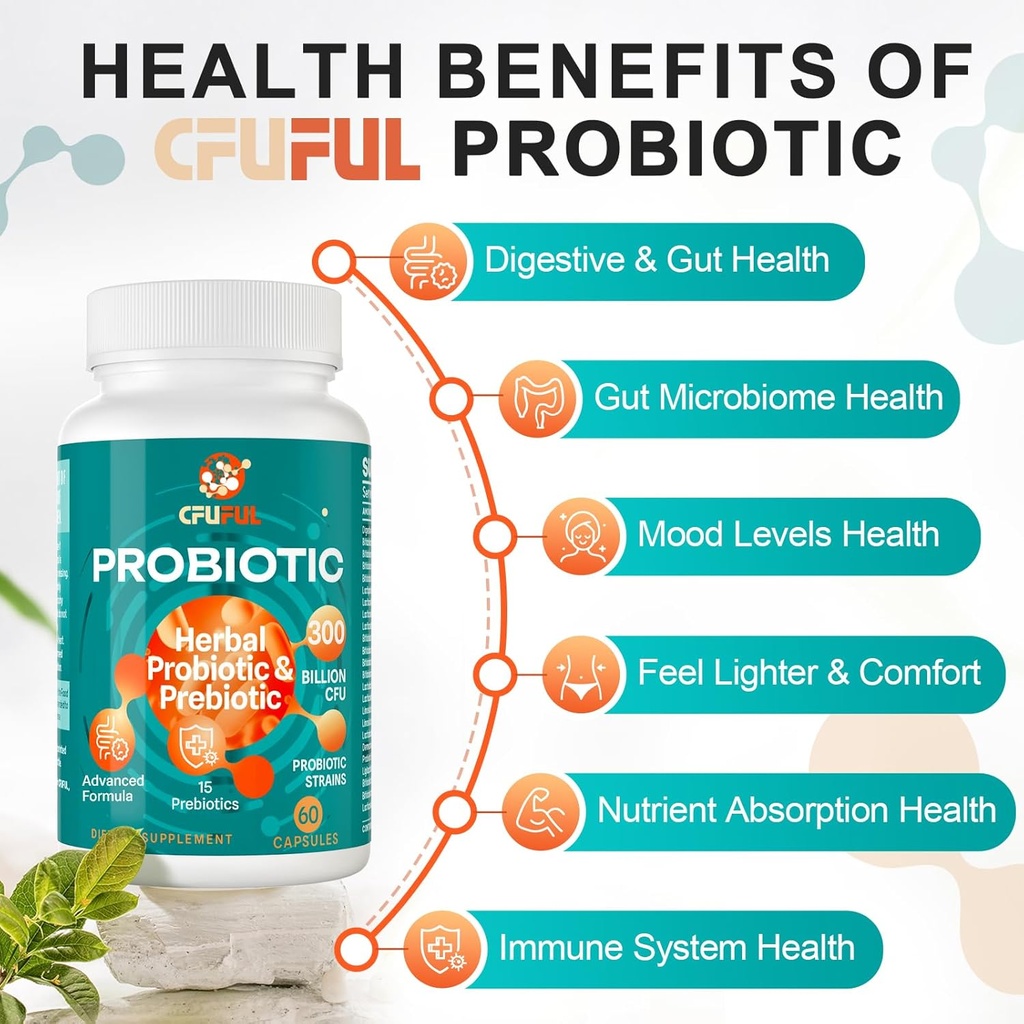 Probiotics for Women & Men - 300 Billion CFU, 24 Strains Probiotic + 15 Organic Herbs Prebiotics Blend, for Overall Digestive Gut Health, Immune, Constipation & Bloating, Shelf Stable - 8 Month Supply 5