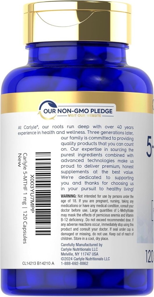 Carlyle 5-MTHF L Methylfolate 1mg | 120 Capsules | Non-GMO & Gluten Free Supplement | Premium Quality 4