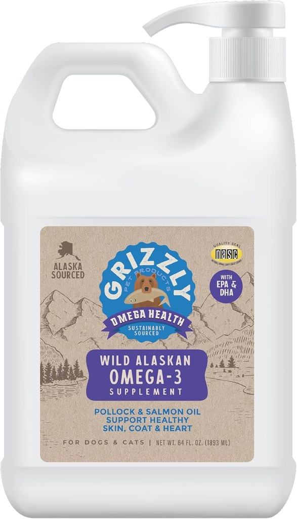 Grizzly Pet Products Omega Health Liquid Omega-3 Supplement for Dogs and Cats, 64 Ounce Jug 2