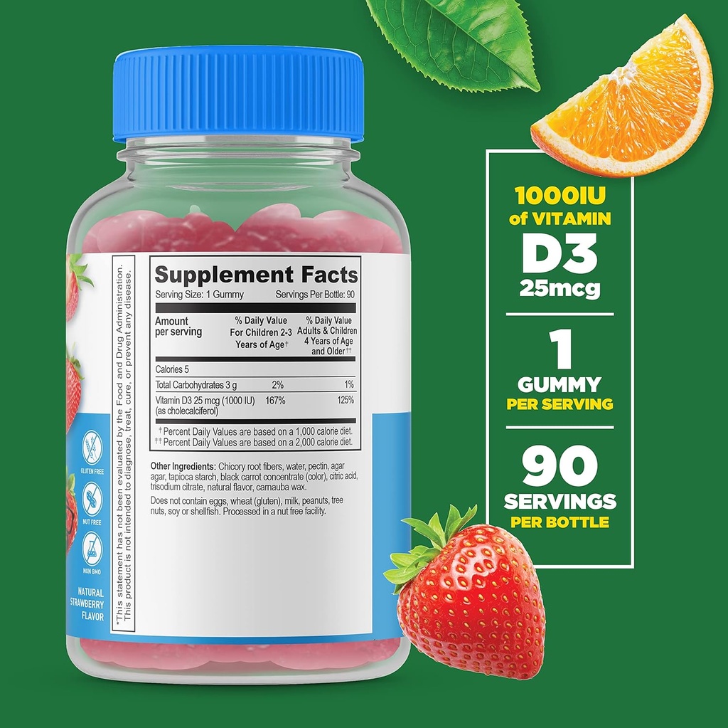 Lifeable Sugar Free Preciotic Fiber Kids + Vitamin D Kids, Gummies Bundle - Great Tasting, Vitamin Supplement, Gluten Free, GMO Free, Chewable Gummy 4