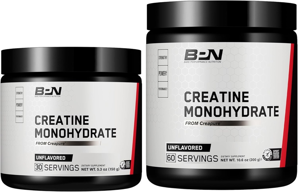 BARE PERFORMANCE NUTRITION, BPN Pure Creatine Monohydrate Powder by Creapure 2PACK, 5g of Creatine per Serving, Unflavored Creatine Powder, 90 Servings Total 2