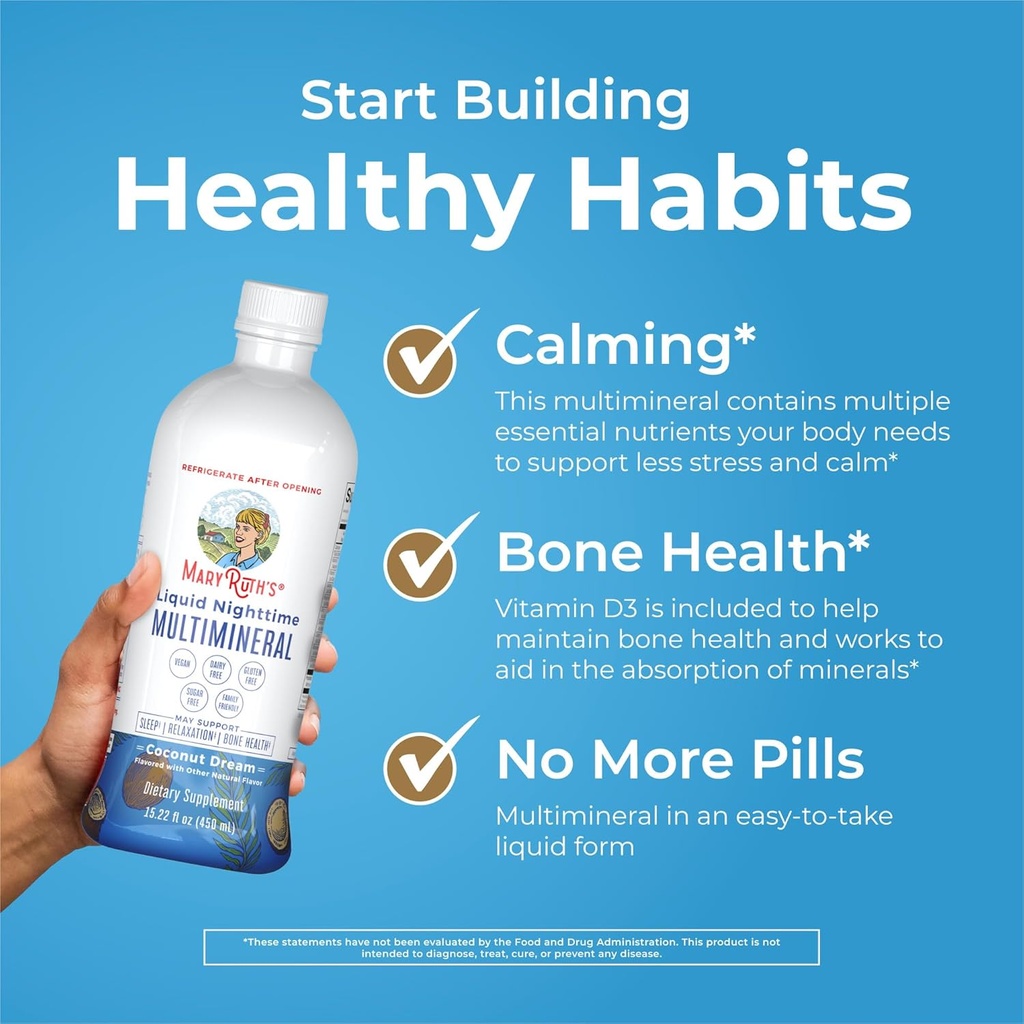 MaryRuth's Liquid Morning Multivitamin Raspberry (32oz) & Liquid Nighttime Multimineral Coconut (15.22oz) | Sugar-Free, No Melatonin | Vegan, Non-GMO | Supports Sleep, Beauty, and Overall Health 4
