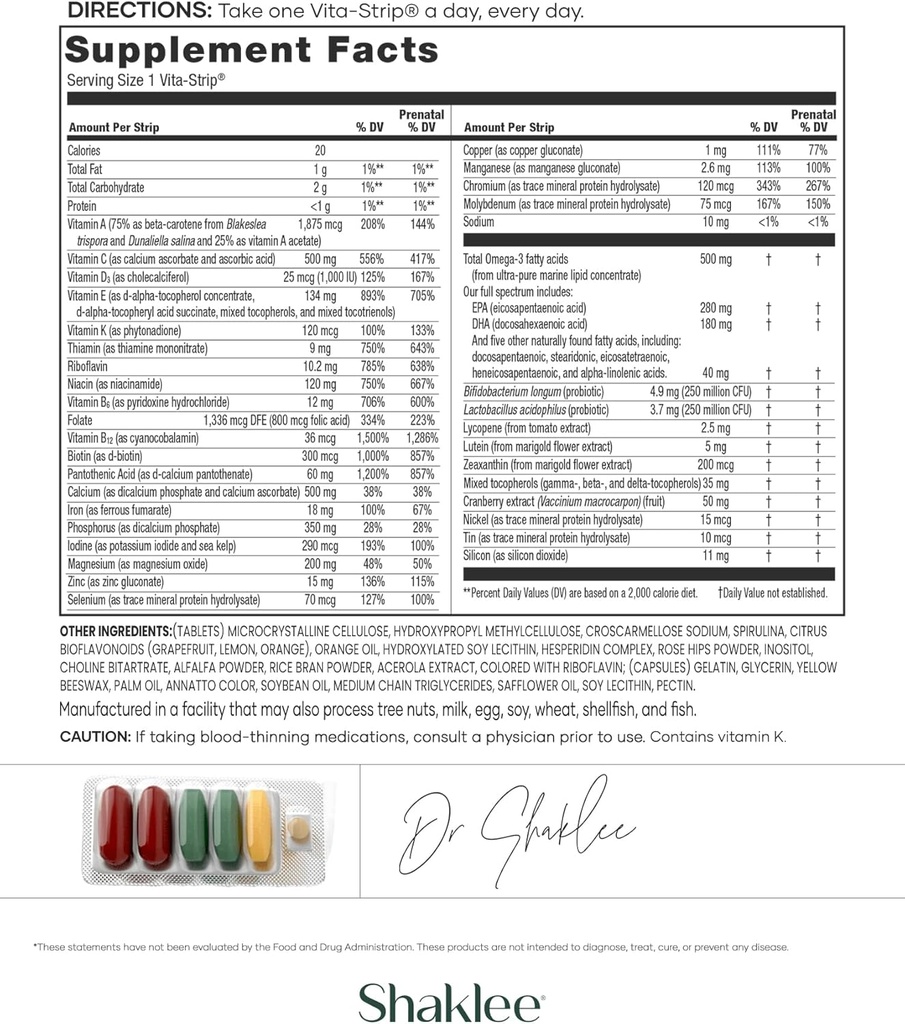 Shaklee -Vitalizer Women - Advanced Nutrition - Prenatal/Postnatal Multivitamin with Omega-3, Probiotics, and More - Supports Heart, Joint, Immune, Bone, Digestive, and Energy - 30 Vita-Strips® 4