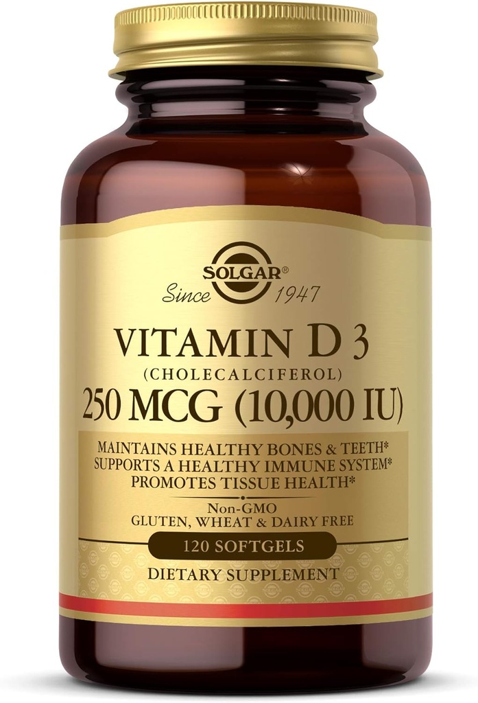 Solgar Vitamin D3 (Cholecalciferol) 250 MCG (10,000 IU), 120 Softgels - Helps Maintain Healthy Bones & Teeth - Immune System Support - Non GMO, Gluten Free, Dairy Free - 120 Servings 2