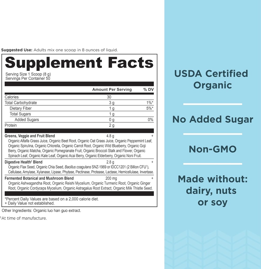 Ancient Nutrition Super Greens Powder, Organic Superfood Powder with Probiotics Made with Spirulina, Chlorella, Matcha, and Digestive Enzymes, 50 Servings, 14.1 oz 4