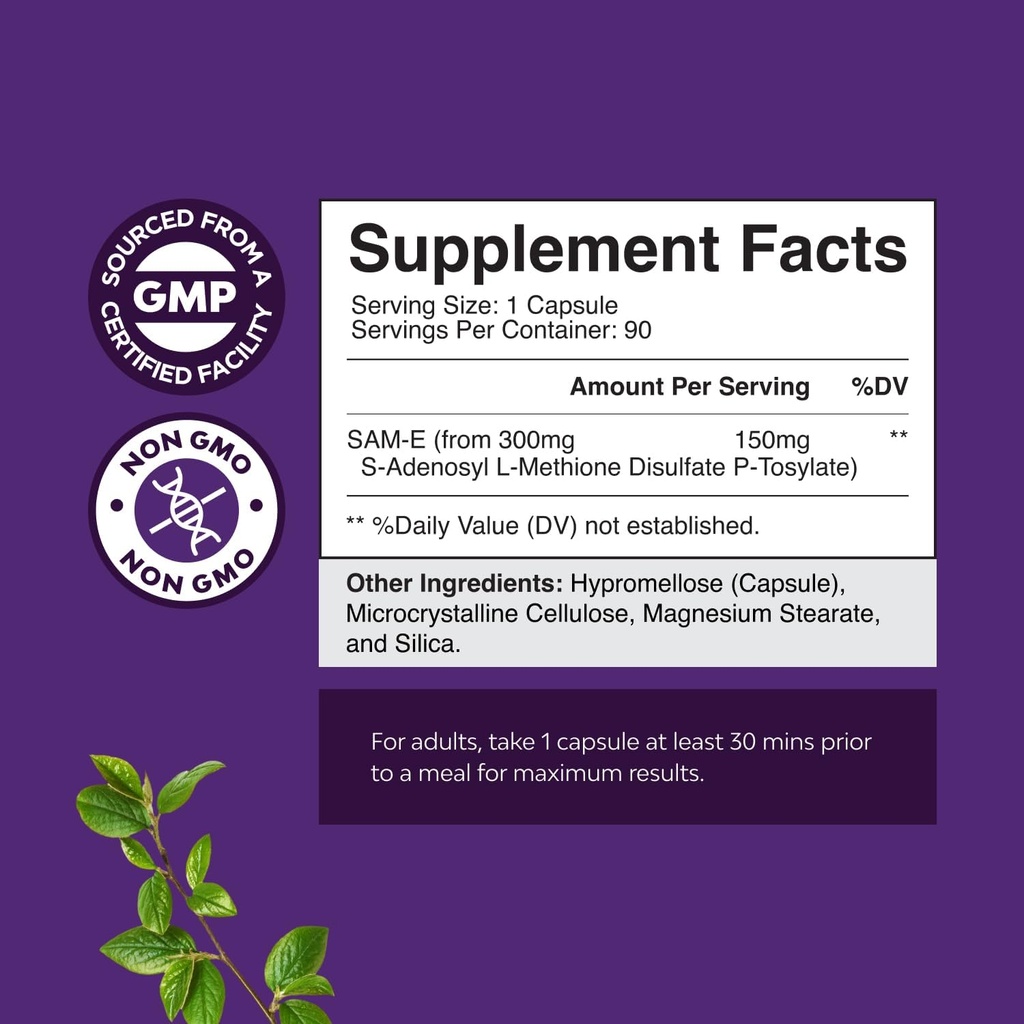 Bundle of Pure SAM E Supplement 150mg - Nootropic Same 150mg Per Serving for Memory & Brain Support and L Lysine 1000mg Free Form - L-Lysine Supplement for Eye Health Lip Care Collagen Synthesis 3