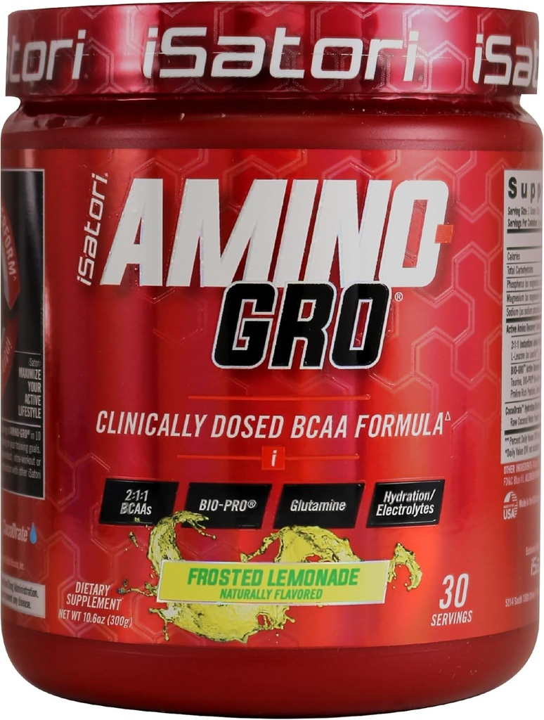 iSatori Amino-GRO BCAA Powder, Branched Chain Amino Acids with Glutamine, Electrolyte Powder & Bio-GRO Bio-Active Peptides for Muscle Growth & Post Workout Recovery, Frosted Lemonade (30 Servings) 2