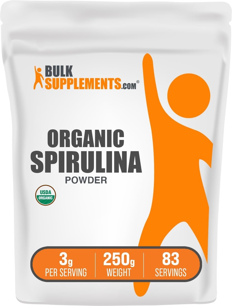 BulkSupplements.com Organic Spirulina Powder - Superfood, Green Spirulina Powder, Herbal Supplement - Vegan-Friendly, 3g per Serving, 250g (8.8 oz) (Pack of 1) 2