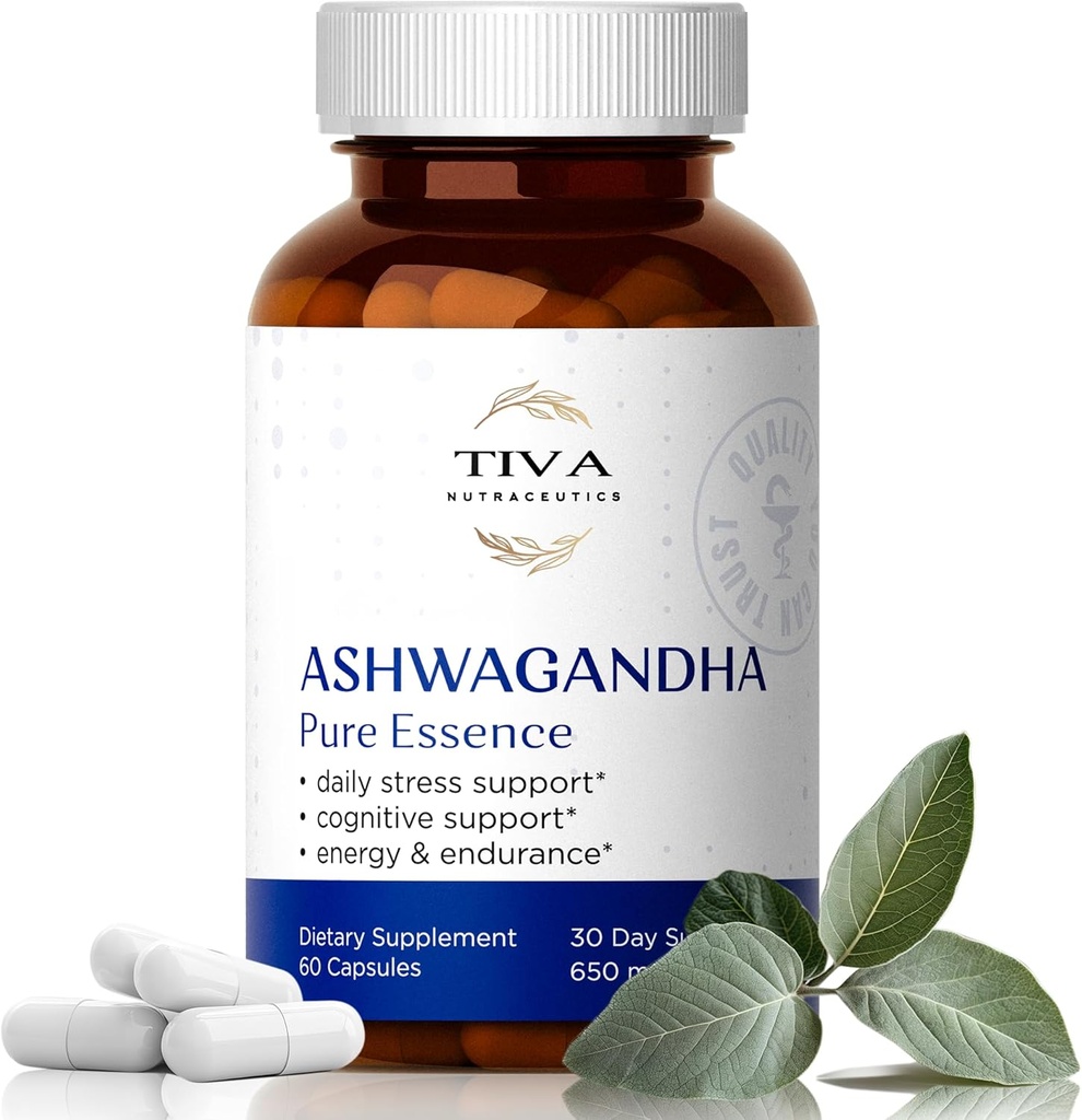 TIVA Ashwagandha Capsules 650mg with Black Pepper Extract – Natural Support for Stress, Metabolism, Immune Function & Mood – Vegan, Non-GMO, Lab-Tested – 60 Herbal Capsules 2
