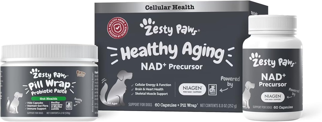 Zesty Paws NAD+ Precursor Supplement for Dogs - Niagen for Healthy Aging & Skeletal Muscle Support & Recovery - Brain, Heart, & Cellular Energy Support - Nicotinamide Riboside Chloride - 60 Capsules 2