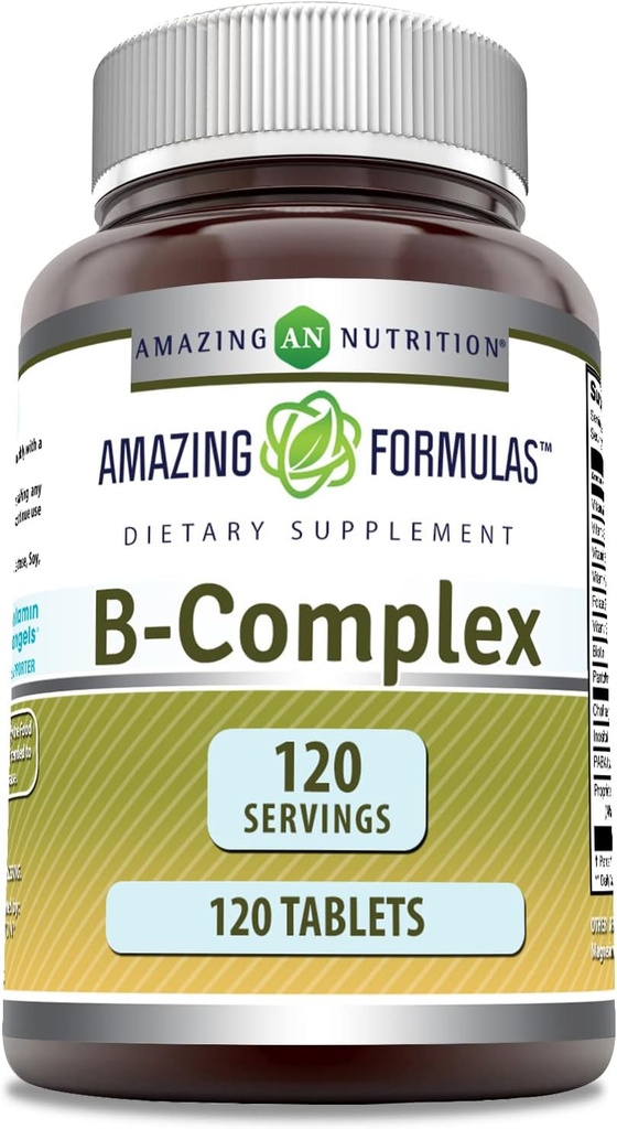 Amazing Formulas Vitamin B Complex with 11 Key Nutrients | 120 Tablets Supplement | Vitamin B1, B2, B3, B6, B12, Folic Acid, Biotin, Choline, Inositol, PABA 2