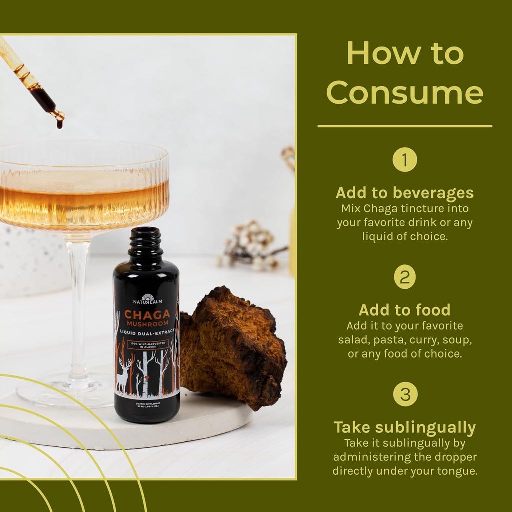 Naturealm Chaga Mushroom Liquid Tincture Supplement – Immune Support, Antioxidant Boost & Hair, Skin, Nail Health, Vegan, Non-GMO – Wild-Harvested Fruiting Bodies, 1 Month Supply 5