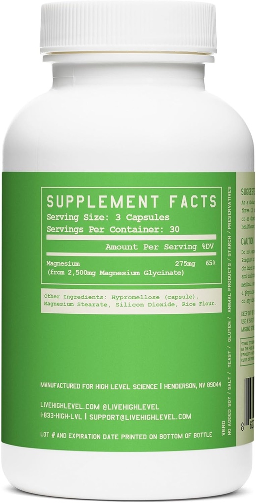 High Level Magmax Magnesium Glycinate Supplement for Adults, Supports Bone Health, Sleep, Heart, Muscle Function & Cramps, Gluten Free, Vegan, 275 mg, 90 Capsules 3
