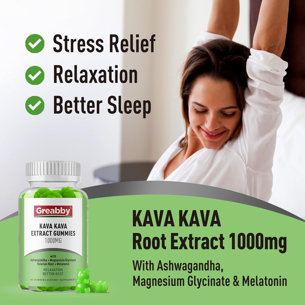 Kava Kava Gummies 1000mg Per Serving, Sleep Support, Natural Lemon Flavor, 60 Vegan Gummies, Stress Relief & Relaxation Supplement 5