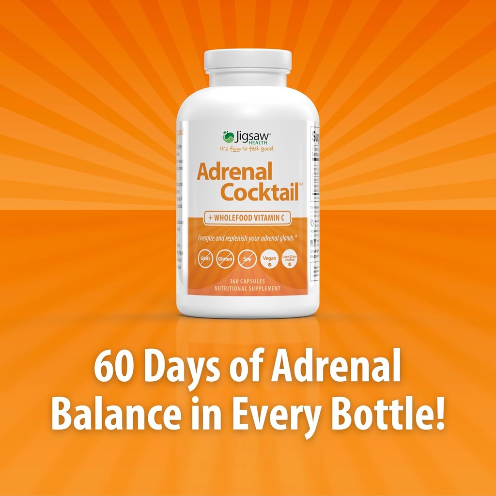 Jigsaw Health Adrenal Cocktail + Wholefood Vitamin C | with Potassium Bicarbonate, Sea Salt, and Acerola Cherry Extract | 360 Capsules | 60 Servings 4