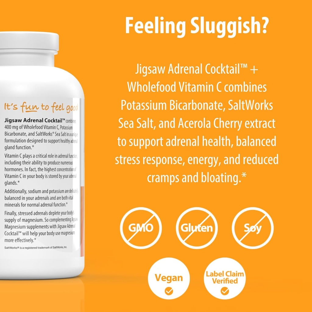 Jigsaw Health Adrenal Cocktail + Wholefood Vitamin C | with Potassium Bicarbonate, Sea Salt, and Acerola Cherry Extract | 360 Capsules | 60 Servings 5