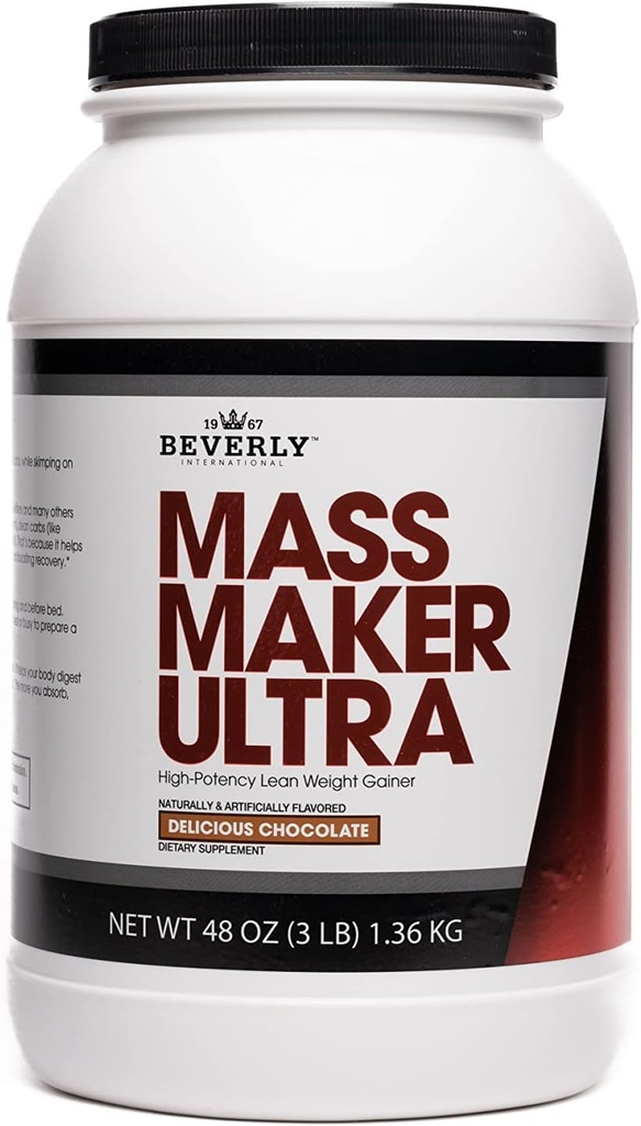 Beverly International Mass Maker Ultra Chocolate, 14 Servings, 3lb. Build Lean Mass Like a Pro. Milk Protein Isolate, Whey Protein Isolate + Egg. MCT Oil. Clean Carbs, Great Taste 2