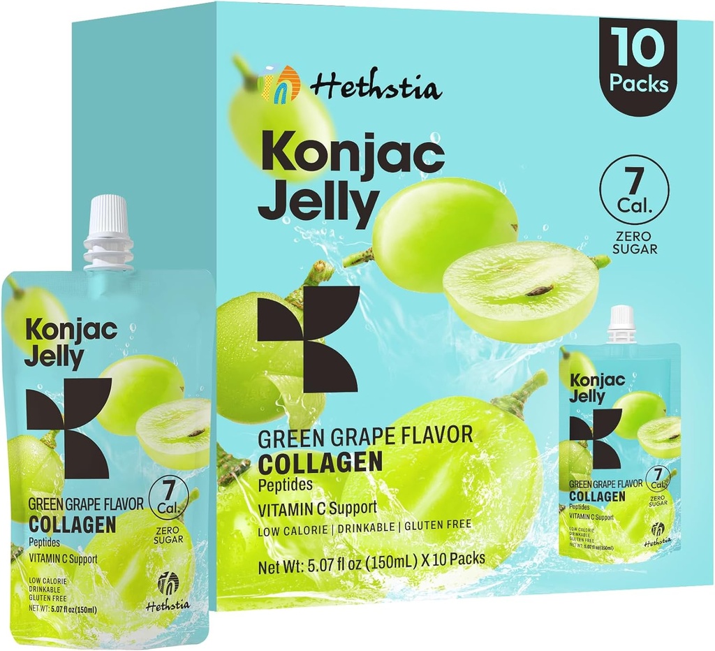 Hethstia Konjac Jelly Strawberry Flavor with Collagen Peptides – 10 Pouches Drinkable Strawberry Jello, 7 Kcal, 0 Sugar, Keto, Gluten-Free, Vitamin C Healthy Snacks & Food Gifts 2