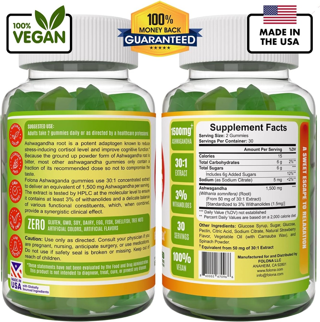 Ashwagandha Gummies Maximum Strength 1500mg - Relax, Uplift Energy Chew - Sleep Support, Immune Health, Calm Mood, Contains Withanolides, Vegan, Plant Based, Non-GMO, Gluten-Free 3