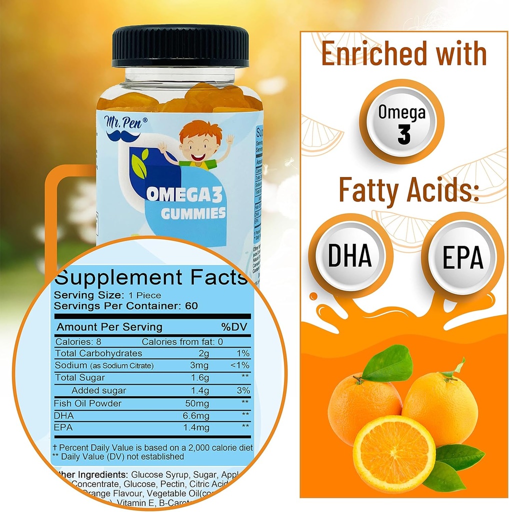 60 Gummies | 2 Months Supplies | Tasty Orange Flavor | 4+ Years | Omega-3 with EPA & DHA, Omega 3 for Kids, Omega 3 Gummies, Fish Oil Gummies, Omega-3 Fatty Acids Gummies 3