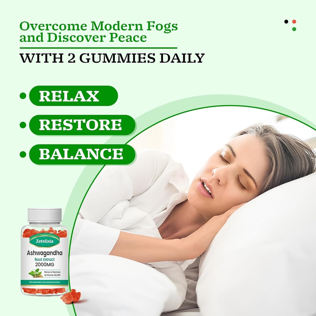 Ashwagandha Gummies, Extra Strength Vitamin D3, Organic Ashwa Root Extract Supplement for Calm Mood Relaxation & Immune Support, Mixed Berry Vegan Sugar Free Chews 60 Count 5