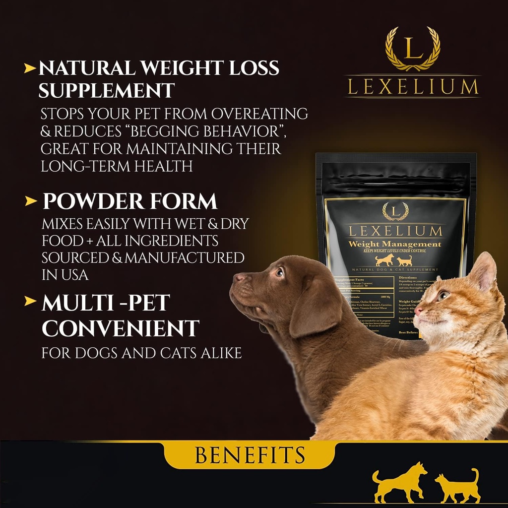 Organic Weight Management Supplement for Cats & Dogs | 100% Natural Pet Supplement Powder | Helps with Weight Loss & Curbing Appetite | Keeps Cats and Dogs from Overeating | 200 Grams 3
