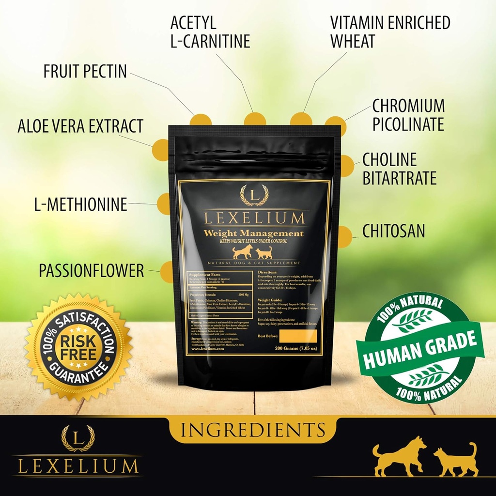 Organic Weight Management Supplement for Cats & Dogs | 100% Natural Pet Supplement Powder | Helps with Weight Loss & Curbing Appetite | Keeps Cats and Dogs from Overeating | 200 Grams 4