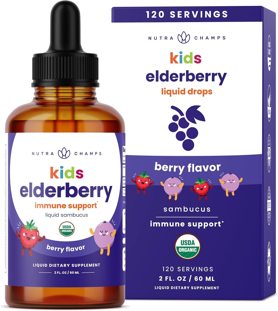NutraChamps Black Elderberry for Kids Liquid Drops, 10:1 Extract Sambucus Elderberry Syrup for Kids, Sugar-Free European Elderberry Drops Berry Flavor, Immune Support, 4 Month Supply 2