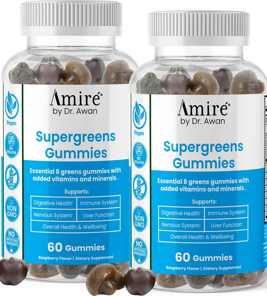 Amire by Dr. Awan Super Greens Gummies, Fruits & Veggies Supplement, Green Superfood for Immunity, Metabolism, Liver Function & Nervous System, Essential 8 Greens, 120ct, 60day Supply 2