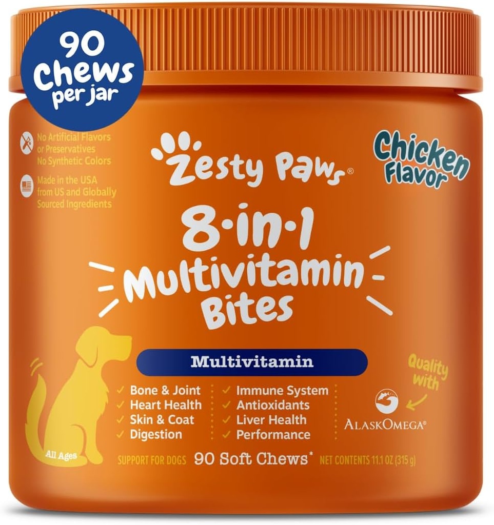 Zesty Paws Dog Multivitamin, Chewable Dog Vitamins and Supplements for Hip & Joints, Skin & Coat, Omega 3 Fish Oil for Dogs- Senior & Puppy Multivitamin- Chicken- 90ct 2