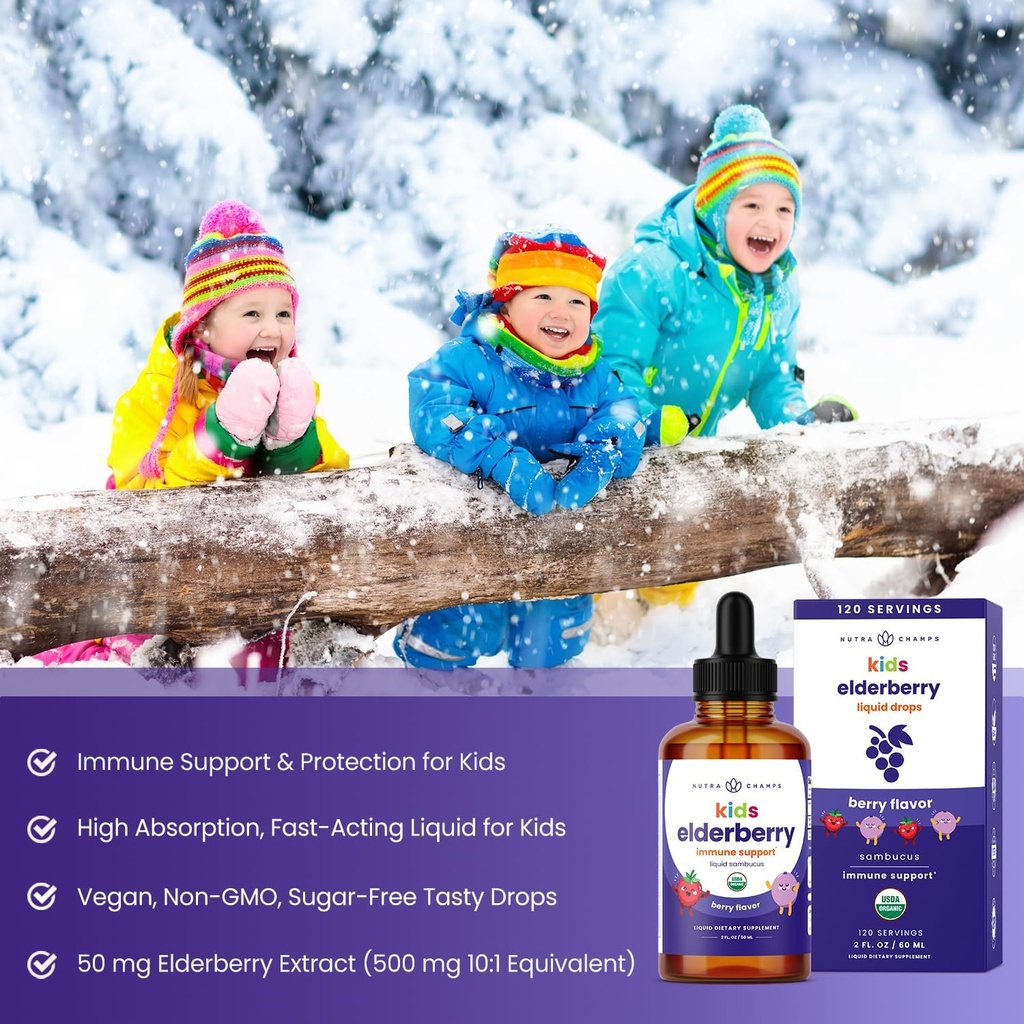 NutraChamps Black Elderberry for Kids Liquid Drops, 10:1 Extract Sambucus Elderberry Syrup for Kids, Sugar-Free European Elderberry Drops Berry Flavor, Immune Support, 4 Month Supply 3