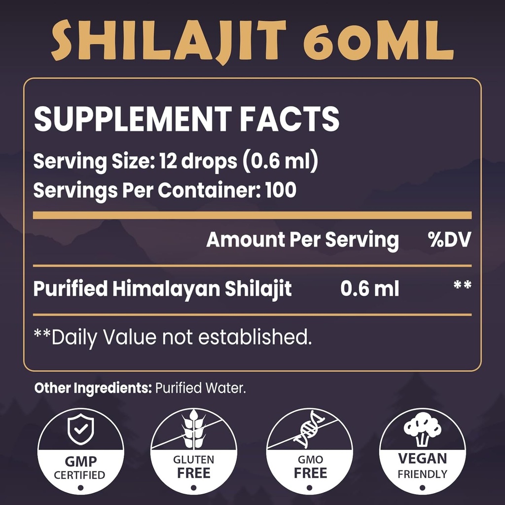 Shilajit Resin Organic Liquid Supplement, Shilajit Himalayan Organic, Shilajit Liquid Drop, Shilajit Drop Contain 85 Trace Minerals, Alternative to Resin & Capsules, 60 ml 3