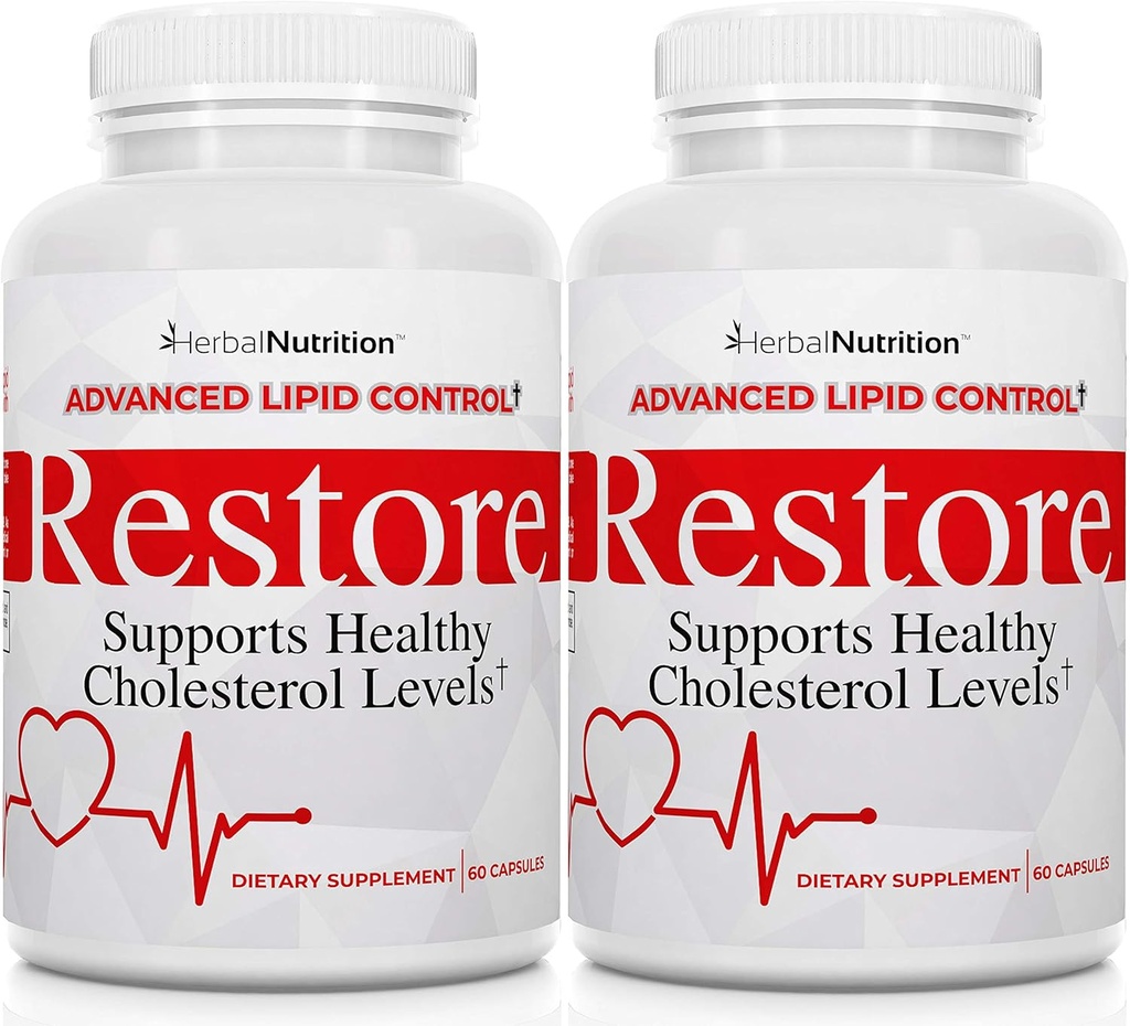 Restore - Supports Healthy Cholesterol, Red Yeast Rice, Grape Seed, Folic Acid for Advanced Lipid Control, All-Natural Bio-Actives, Help Promote Healthy Cholesterol (2) 2