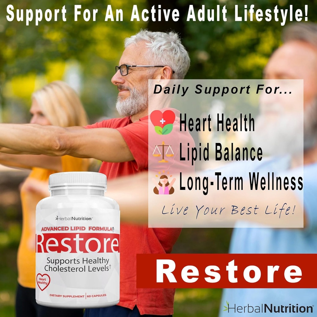 Restore - Supports Healthy Cholesterol, Red Yeast Rice, Grape Seed, Folic Acid for Advanced Lipid Control, All-Natural Bio-Actives, Help Promote Healthy Cholesterol (2) 6