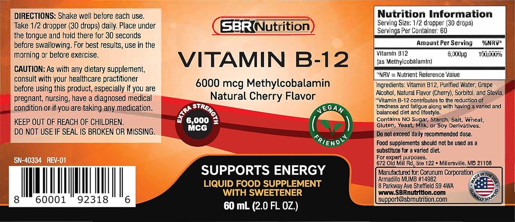 Extra Strength 6000mcg Vitamin B12 Sublingual Liquid Drops - Methylcobalamin, VIT B 12 Supports Energy, Max Absorption, 60 Servings, Non-GMO, Vegan Friendly, Manufactured in The USA 4